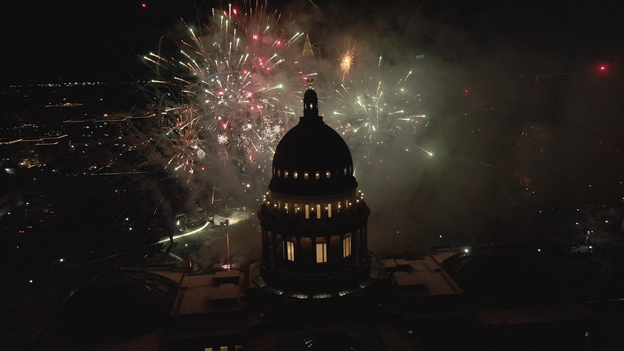 drone picture of firework display